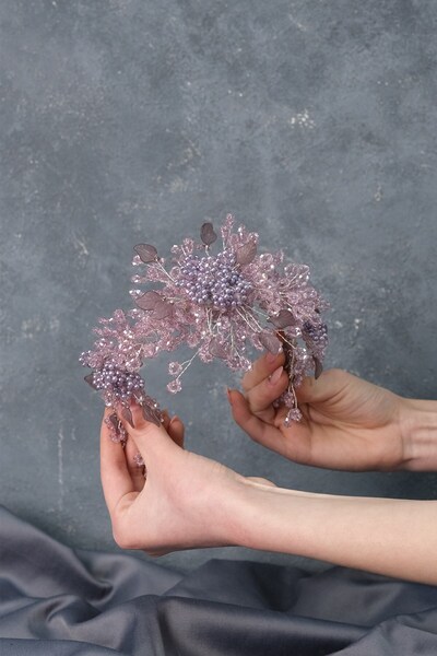 Limelia Accesoriu pentru păr cu coroană de henna de mireasă cu mărgele de per...