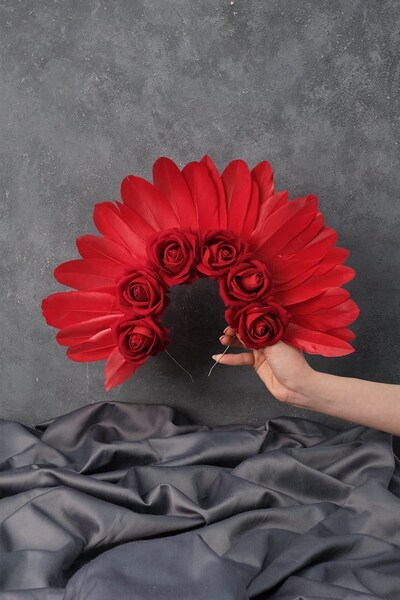 Limelia Кадифена роза с пера, специален дизайн, сватбена корона от къна