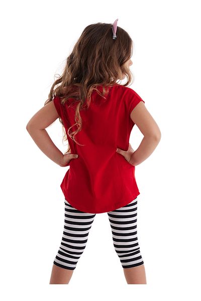 MSHB&G Piros Meow Pow csíkos lány nyári póló leggings szett
