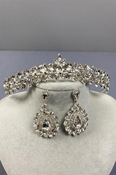 Limelia Coroana Vera Mireasa si Cercei Argintiu cu Shuttle - Design Subtire E...