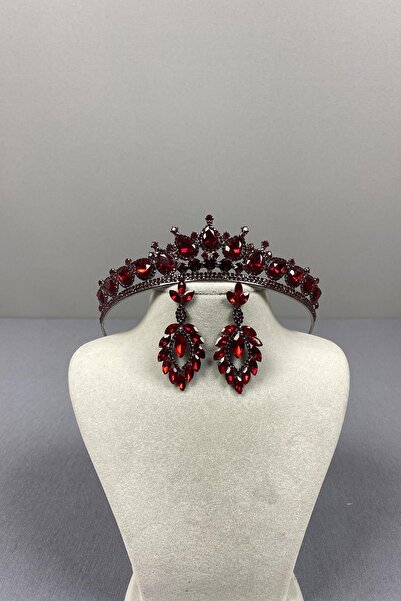 Limelia Burgundy Ade Bridal Henna - Cercei cu detaliu de piatră și coroană