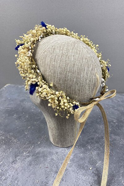 Limelia Coroană de mireasă din chipsuri crem albastre și iarbă de bumbac