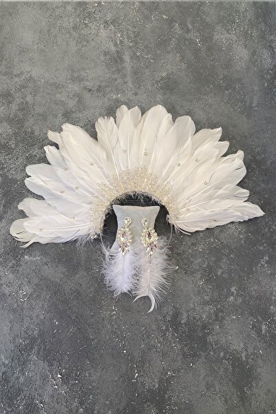 Limelia Στέμμα και σκουλαρίκια νυφικής χέννας με κρυστάλλινες χάντρες από φτε...