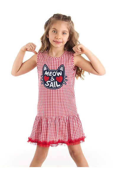 MSHB&G Gingham Cat lány piros nyári ruha