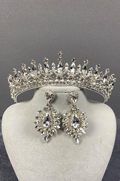 Limelia Set de cercei pentru rochie de seară și coroană de mireasă cu piatră ...