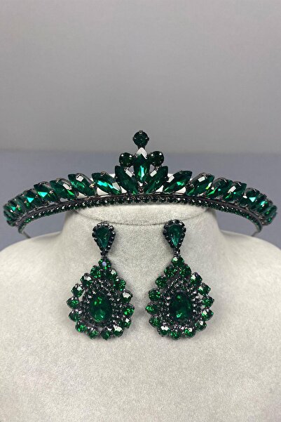 Limelia Green Ece Bridal Henna - Set de cercei cu coroană și piatră de migdale