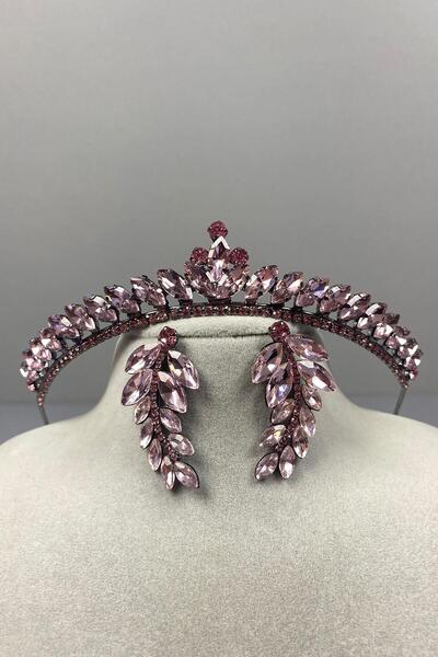 Limelia Σετ σκουλαρίκια ροζ Ece Bridal Henna Crown και Leaf Stone