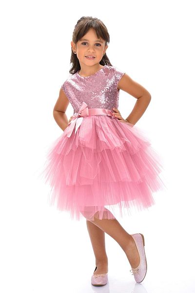 Mnk Girl's Sequined Tulle Party Dress Dusty Rose