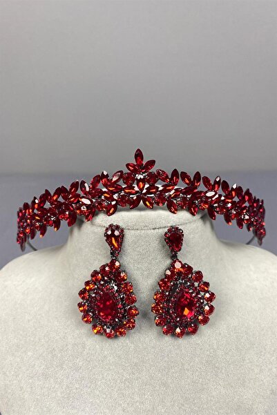 Limelia Red Slim Elegant Vera Bridal Henna - Cercei cu coroană și navetă