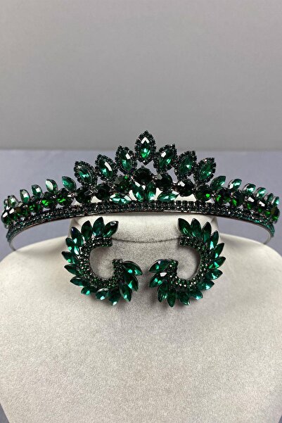 Limelia Coroana de henna de mireasa Leyn verde - Set de cercei cu pietre rotunde