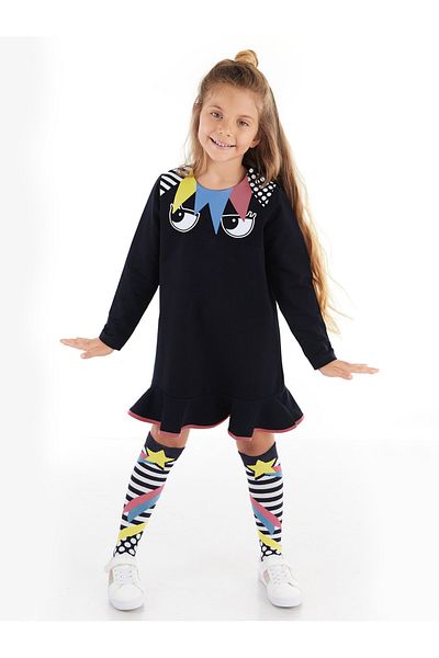 MSHB&G Schwarzes Langarmkleid- und Socken-Set für Mädchen