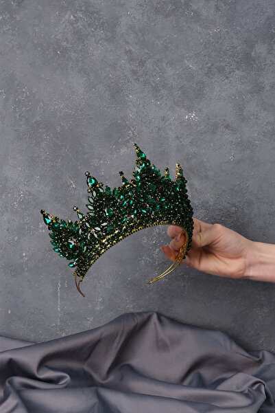 Limelia Coroană de mireasă cu henna brodata cu mărgele de înaltă densitate Paris Green Gold