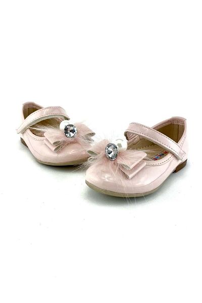 Mnk Patent Leather Feather Buckle Pearled Ballerina Shoes Powder
