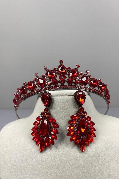 Limelia Set de cercei roșii Ade Bridal Henna Crown și Drop Shuttle