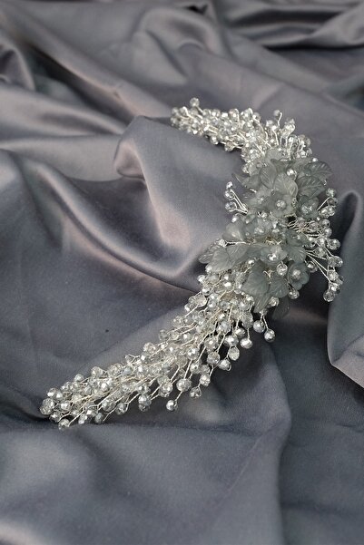 Limelia Coroană de mireasă și accesoriu pentru turban de păr cu mărgele gri deschis