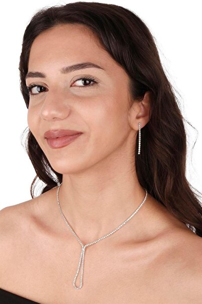 Limelia Set de colier și cercei pentru rochie de seară din piatră de cristal ...