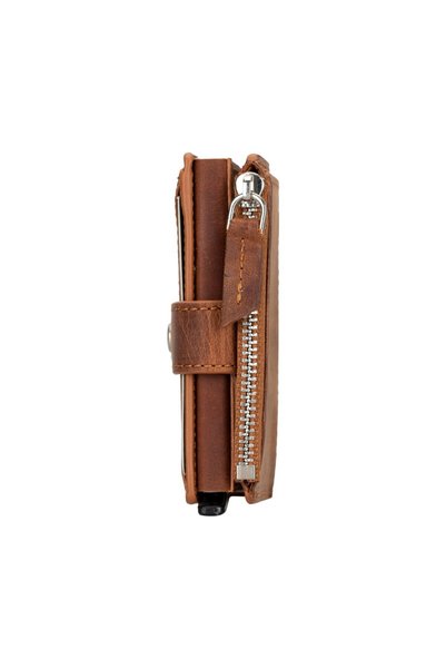 PLM Leather Wallet and Card Holder, Mechanized, 10 Card Compartments, Antique Brown