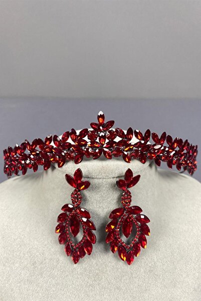 Limelia Coroană și cercei cu navetă Vera Red Slim Elegant Henna pentru mireasă