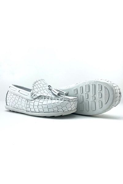 Mnk Crocodile Leather Pattern Boys' Shoes White