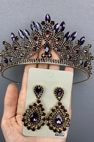 Limelia Coroana și cerceii de henna pentru mireasă din aur violet