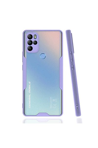 noktaks متوافق مع جهاز General Mobile GM 21 Pro - حافظة ذات حافة ملونة وغطاء شفاف من الخلف - أرجواني - T19188