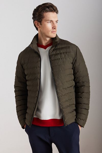 GRIMELANGE Alaska Men's Microfiber Winter Warm Stand Collar Regular Lined Zippered Khaki Coat