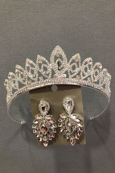 Limelia Set de coroană și cercei de mireasă Yaren de culoare argintie