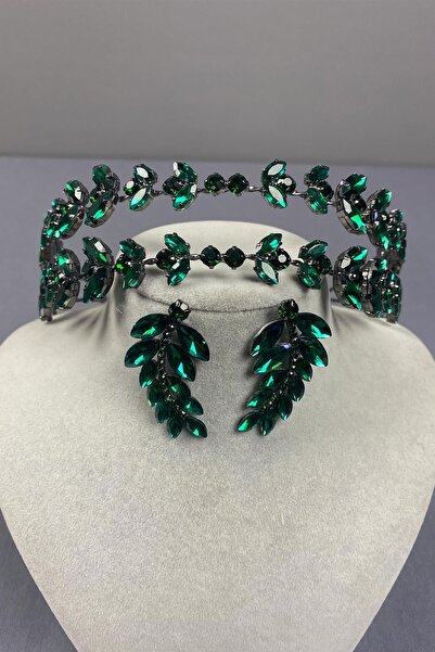 Limelia Обеци Alfa Model с двоен ред булчински корона и листа от къна