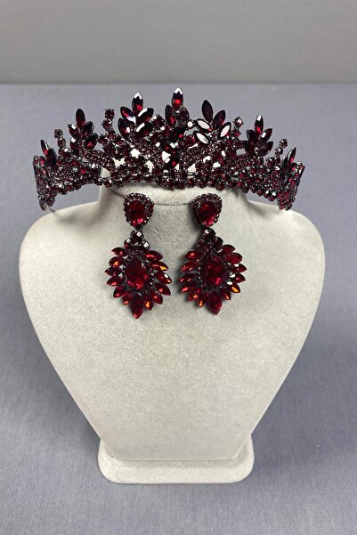 Limelia Комплект сватбени обеци от корона в цвят къна и бордо с челнок