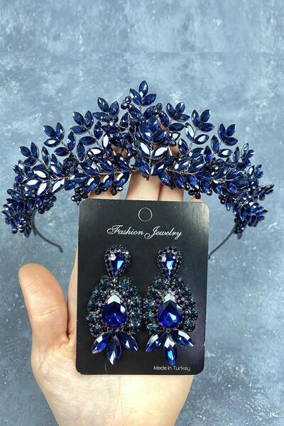 Limelia Set de coroană și cercei de mireasă cu mărgele Asleny, albastru bleum...