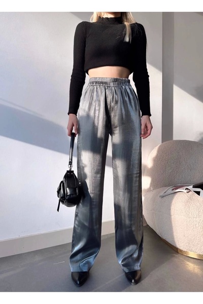 Ecenin Favorileri Сірі сатинові блискучі штани на резинці