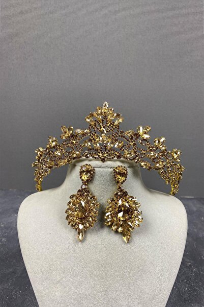 Limelia Coroană de henna Melis de mireasă de culoare miere și cercei cu pietre