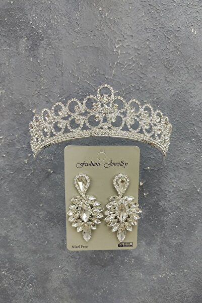 Limelia Coroană de mireasă cu model de margarete și cercei cu pietre prețioase