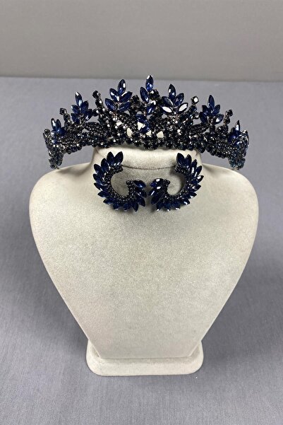 Limelia Set de coroană și cercei rotunzi pentru mireasă Belur albastru bleumarin