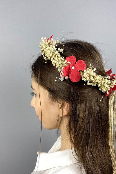 Limelia Червена карамфил суха цвете перла на открито сватба коса аксесоар