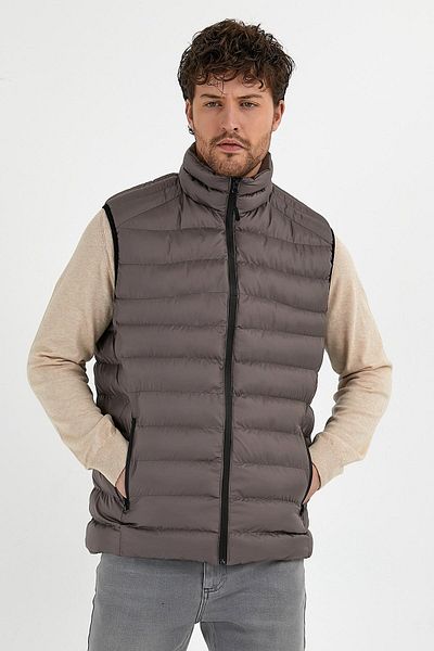 odelon Ανδρικό Μπεζ Slim Fit Casual Γιλέκο - Stand Collar