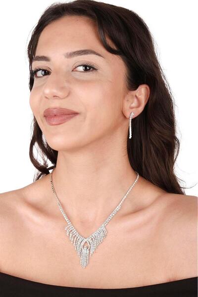 Limelia Set de rochie de seară și cercei cu colier Dila Crystal cu pietre apl...