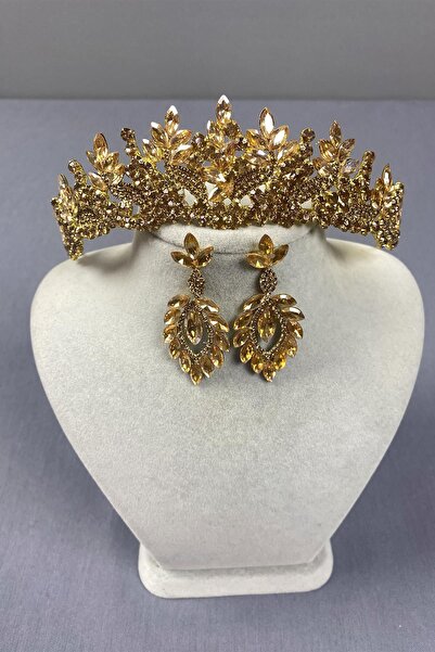 Limelia Set de coroană și cercei cu henna de mireasă de culoare miere