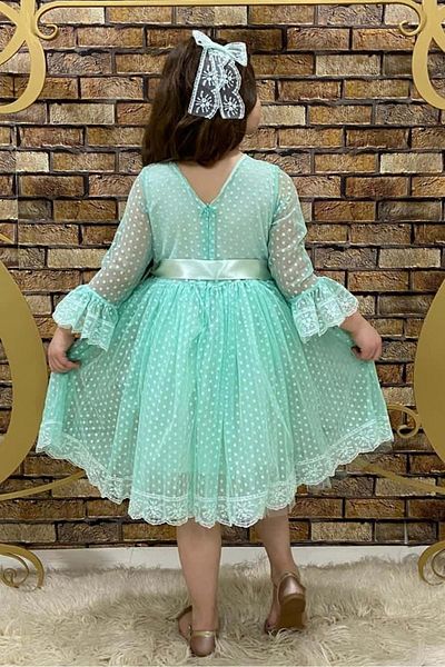 Mnk Colorful French Lace Buckle Girls' Dress Green