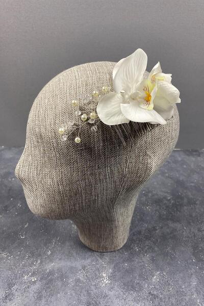 Limelia Agrafă de păr de mireasă cu broderie de mărgele și orhidee