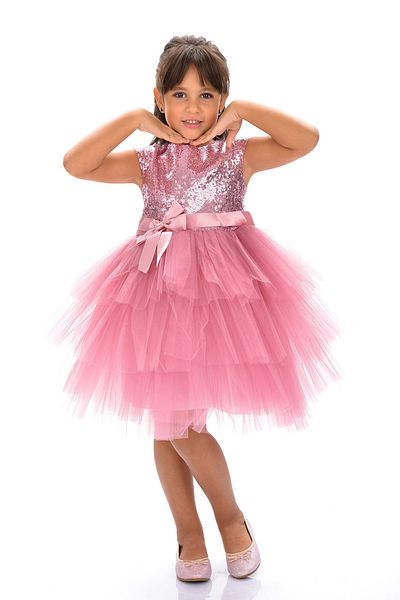 Mnk Girl's Sequined Tulle Party Dress Dusty Rose