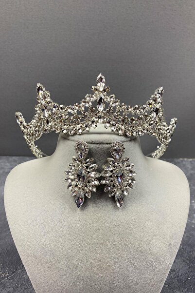 Limelia Set de coroană de mireasă din piatră de la Veneția argintie și cercei...