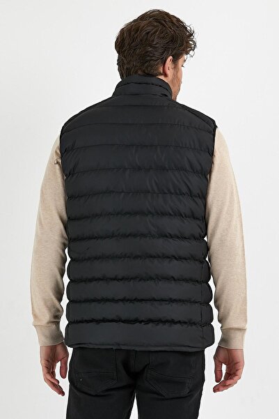 odelon Men's Black Slim Fit Casual Vest - Stand Collar