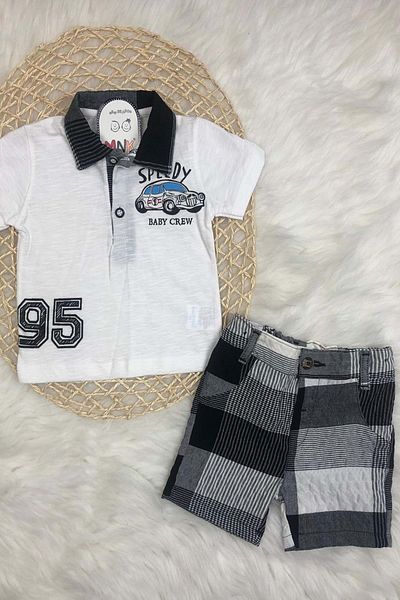 Mnk Collar Plaid Baby Boy Suit White