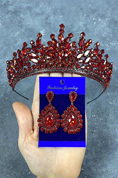 Limelia Σετ σκουλαρίκια νυφικής κόκκινης πέτρας Rio και βραδινό φόρεμα