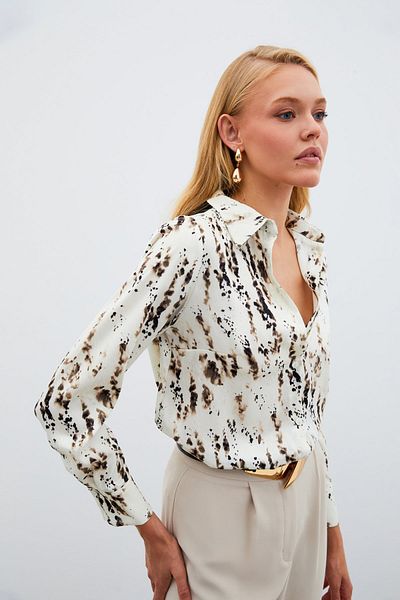 Sateen Melted Long Shirt - Khaki