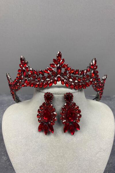 Limelia Σετ σκουλαρίκια νυφικής κόκκινης πέτρας Venice Henna Crown και Shuttle