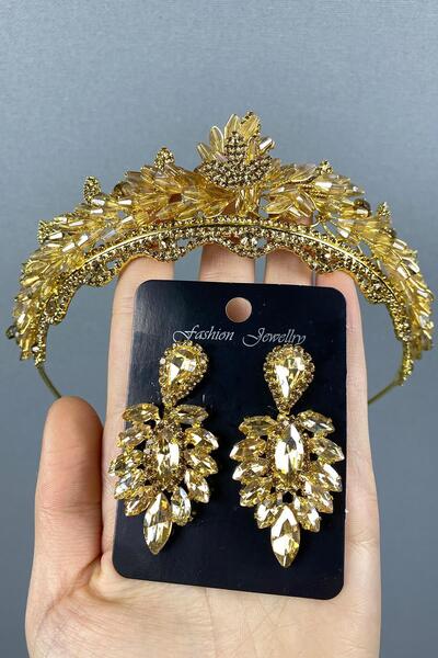 Limelia Set de coroană și cercei de mireasă cu cristale Lena, culoare miere