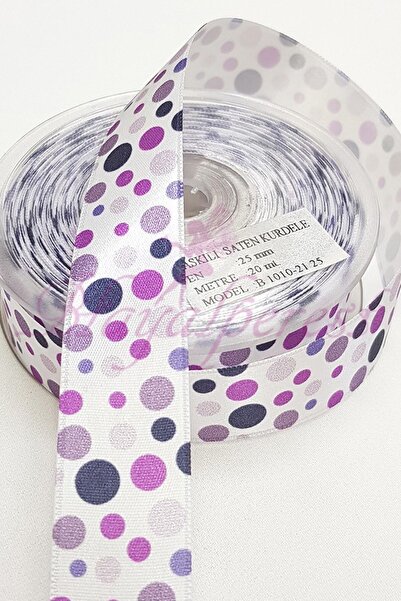 Limelia Panglică din satin cu buline violet cu imprimeu 2,5 cm