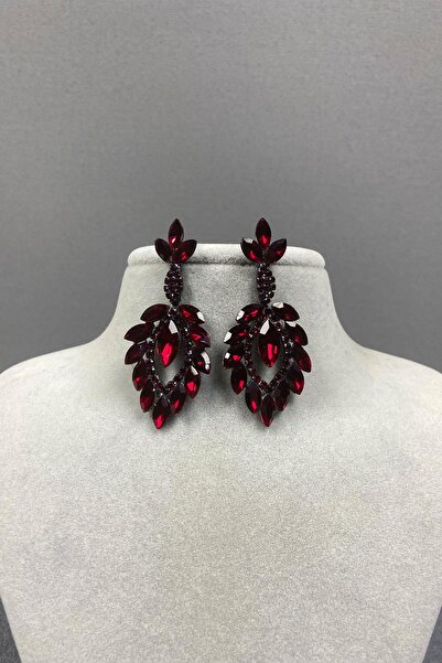 Limelia بورجوندي مكوك دورو ليف منقوشة أقراط فستان السهرة الحجرية